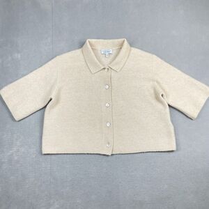 Stockholm Atelier Sweater Womens M Ivory Knit Crop Button Up Collar Short Sleeve